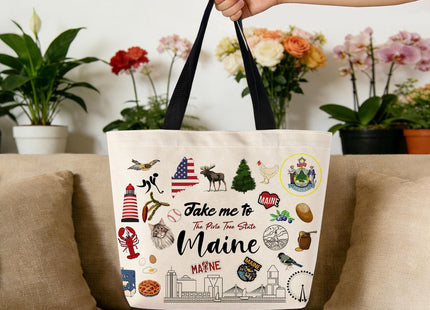 ZhuVantrix Take Me To Maine Tote Bag Reusable Grocery Bags Aesthetic Shopping Shoulder Handbag with Interior Pocket Lightweight & Washable Stylish Maine Travel Present for Women