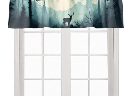 ZYQENGIMGA Deer Valances Window Treatments Misty Forest Rustic Wildlife Moose Pine Forest Silhouette Rod Pocket Window Valance for Living Room Bathroom Bedroom Kitchen 54 x 18 Inch, 1 Panel