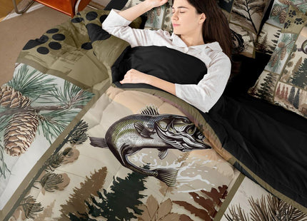 Feelyou Fish Comforter Set with Sheets 7 Piece Queen Size Hunting Fishing