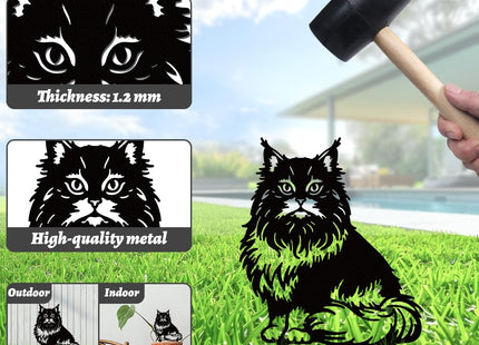 WADORN Maine Coon Cat Metal Decorative Garden Stakes, Black Cute Maine Coon Cat Outdoor Statues Silhouette Funny Cats Lover Gifts Stakes Ornaments for Yard Art Garden Patio Backyard Lawn Decoration