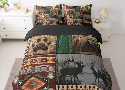 Feelyou Rustic Cabin Bear Deer Comforter Set with Sheets 7 Piece Twin Size Wild Animal Bedding Set for Kids Boys Girls Hunting Theme Bed in a Bag Western Farmhouse Room Decor Soft Microfiber