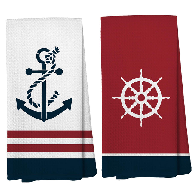 Liosei Nautical Hand Towels, Coastal Beach Dish Hand Towels Decorations, Navy Blue Boat Anchor Ocean Small Towel for Kitchen Bathroom Decor, 16 x 24Inch Set of 2