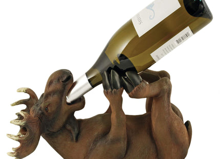 True Mischievous Moose Polyresin Wine Bottle Holder - Tabletop Wine Storage Rack, Gifts for Wine Lovers, Brown, Holds 1 Standard Wine Bottle