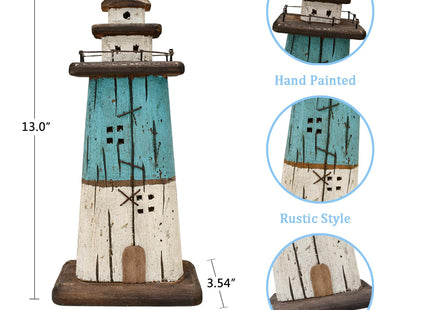 Aecipl Nautical Decor Wooden Lighthouse Beach Themed Coastal Ocean Figurine