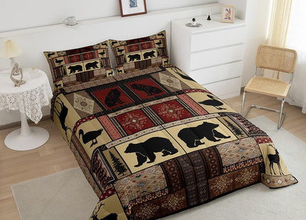 Kids Cabin Bear Comforter Set Wolf Printed Bedding Set for Boys Children