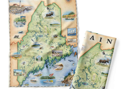 Xplorer Maps Maine State Map Decorative Flour Sack Kitchen Tea Towel - 100% Cotton - 18" x 24"