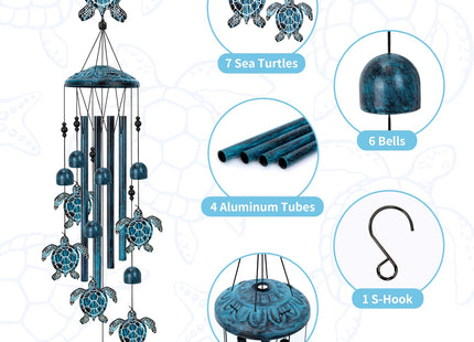 Marwey Sea Turtle Wind Chimes for Outside, 40" Metal Sea Turtle Decor