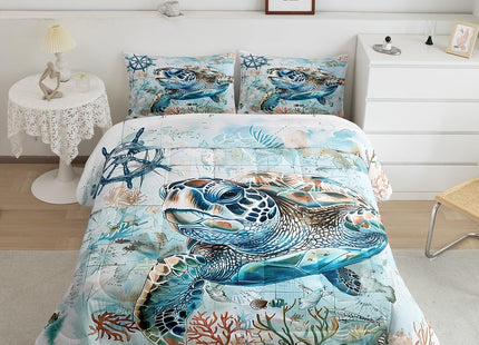 Feelyou Sea Turtle Bedding Set Marine Life Sea Comforter Set for Kids Boys
