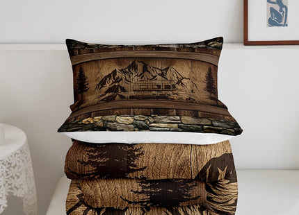 Erosebridal Rustic Farmhouse Bedding Sets Happy Camping Comforter Set for Camper Twin,Country Cabin Lodge Camper Bedding Comforter Sets Rv Accessories for Travel Trailers Quilt Set Brown Black