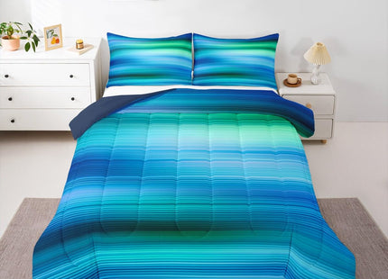 Erosebridal Abstract Art Bedding Set Full Green Blue Gradient Comforter Set for Girls Boys,Geometric Stripe Quilt Sets Surf Ocean Waves Duvet Set Dreaming Glowing Bed Set,Breathable Super Cozy 3-Piece