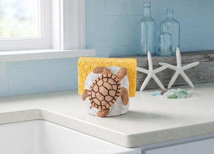 Ceramic Sea Turtle Sponge Holder White Coastal Kitchen Sink Caddy Organizer