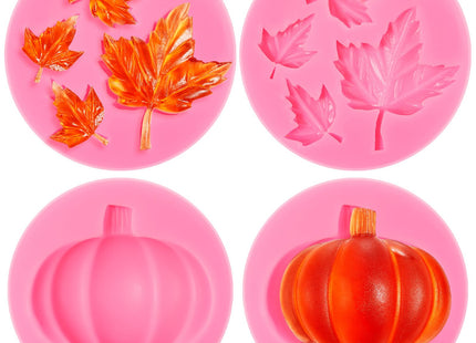 Patelai 4 Pcs Fall Pumpkin Silicone Molds, Maple Leaf Fondant Mold