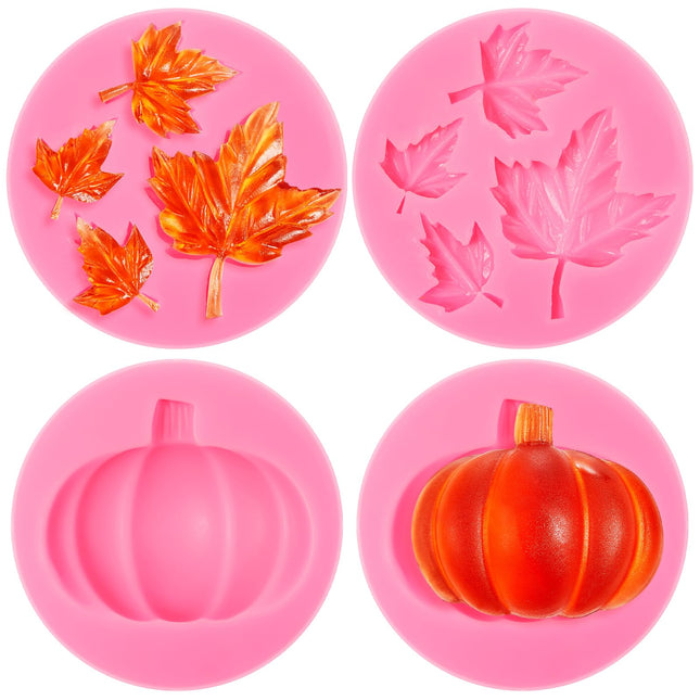 Patelai 4 Pcs Fall Pumpkin Silicone Molds, Maple Leaf Fondant Mold