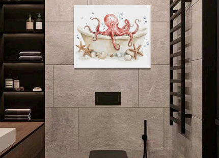 Octopus Wall Art Octopus in Bathtub Pictures Wall Decor Bathroom Canvas Prints Ocean Bathroom Decorations Painting Framed Artwork Office Home Decor For Toilet Laundry Washroom Restroom 20"x16"