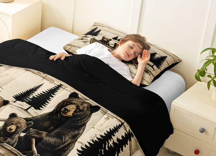 Feelyou Bear Kids Comforter Set Toddler Size Rustic Cabin Country Bedding Set Lake Life Duvet Quilt for Kids Boys Girls Bedroom Wild Animal Decor Nature Wildlife Bear Microfiber Ultra Soft Breathable