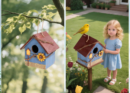 DEWEL Bird Houses for Outside Clearance, Hanging Birdhouses for Outdoors, Garden Wooden Blue Bird Houses for Outdoors, Bird Nesting Box for Bluebird Finch Swallow Wren Chickadee, Gift for Bird Lovers