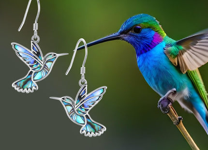 Hummingbird Earrings Abalone Shell 925 Sterling Silver Bird Earrings Dangle Hummingbird Jewelry Gifts for Women Mom Hummingbirds Lovers