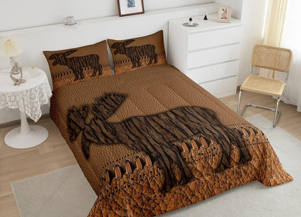 Oak Bark Moose Comforter Set Hunting Woodland Animal Twin Bedding Set For Boys Adults Men Rustic Patchwork Brown Cowhide Leather Bed Comforter Set Country Farmhouse Quilt Duvet Insert 1 Pillow Case