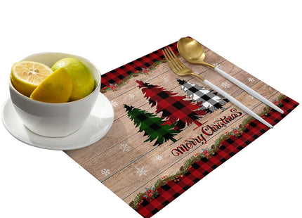 Artwork Store Merry Christmas Placemats Set of 4,Cotton Linen Table Mats Non-Slip Washable Buffalo Plaid Farm Xmas Tree Snowflake Pine Tree Placemat for Holiday Party Dining Kitchen Table Decor