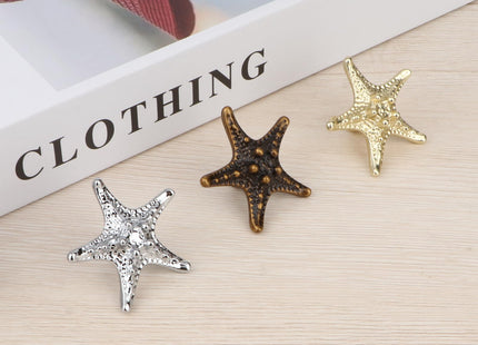 Brosay 4 Pcs Starfish Cabinet Knobs Coastal Nautical Drawer Pulls (Silver)
