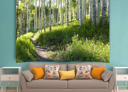 Big Wall Hanging Tapestry W91"xL71", Sunshine Forest Mural for Home Decor