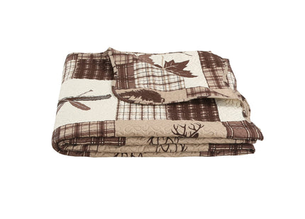 Marina Decoration Rich Printed Embossed Pinsonic Coverlet Bedspread Ultra Soft 2 Piece Summer Quilt Set with 1 Quilted Sham, Brown Cabin Maple Deer Plaid Pattern Twin/Single Size
