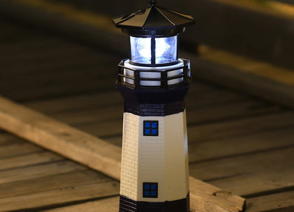 HSHD Lighthouse with Rotating Beacon LED Lights - Solar Lighthouse Lamp Outdoor Decorative for Garden Patio Well Cover Gifts(Blue2)