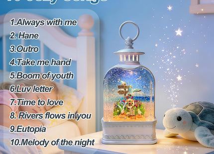 Nautical Theme Snow Globe Lantern with Music - USB or Battery Powered Light Up Water Lantern with Seagull - Swirling Glitter Water Globe for Summer Costal Ocean Decor - Gift for Ocean Lover (Seagull)