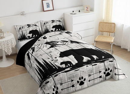 Feelyou Rustic Bear Comforter Set Toddler Size, Wildlife Hunting Theme Quilt Set with 2 Pillowcases, Western Wild Animal Bedding Set 2pcs for Kids Boys Teens Room Decor, Wooden Board Duvet Insert