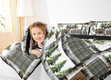 Feelyou Rustic Bear Comforter Set Queen for Kids Boys Girls Bedding Set