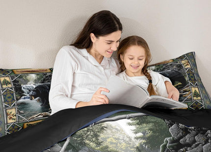 Feelyou Black Bear Comforter Set Twin Size Rustic Lodge Cabin Bedding Set for Kids Boys Girls Cute Wildlife Duvet Quilt Soft Lightweight Microfiber Bedroom Decor,with 1 Pillow Case
