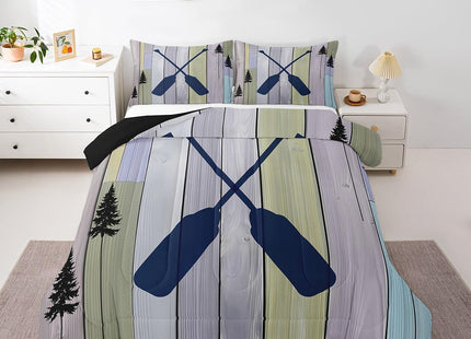 Rustic Farmhouse Old Barn Door Bedding Set - Blue Lake Paddle Decor Twin Comforter Set with 1 Pillowcase