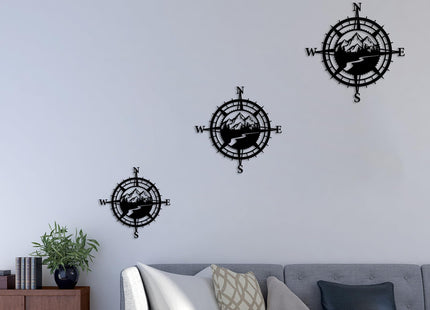 Resama Black Metal Mountain Nautical Compass Wall Decor