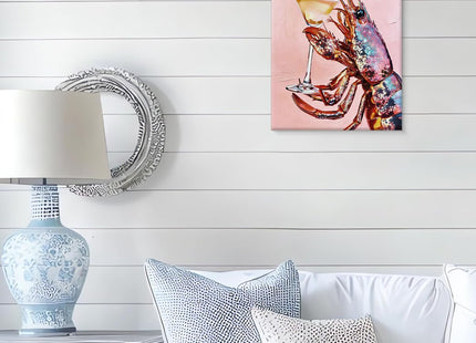 Cute Lobster Martini Wall Art Print - Abstract Pink Lobster Wall Decor for Home Beach House Bedroom Living Room 8x10 Inch Framed