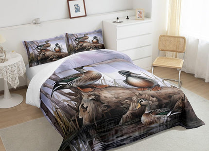 Feelyou Duck Hunting Comforter Set for Girls Boys Children Mallard Ducks Comforter Hunting and Fishing Bedding Set Lodge Cabin Farmhouse Duvet Set Queen Size Durable Quilt Set 3Pcs