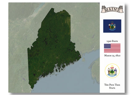 Maine Map Wall Art - 14"x11" Canvas Print - State Home Decor and Gift