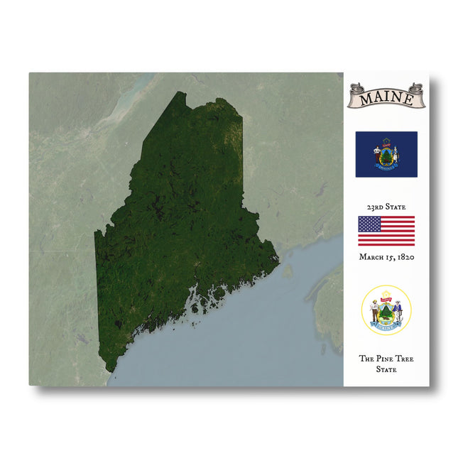 Maine Map Wall Art - 14"x11" Canvas Print - State Home Decor and Gift
