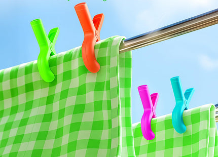 QOPAHI Beach Towel Clips for Beach Chairs Cruise, Strong Grip Clothes Pins Non-Slip Pool Chair Clips, Quilt Drying Clip for Laundry Towel Clothes Blankets Set of 8, with Drawstring Bag(4 Colors)