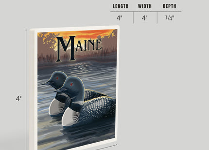Lantern Press Maine, Loon Family (Absorbent Ceramic Coaster, Single, Cork Back, Kitchen Table Decor)