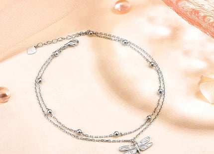 Dragonfly Layered Anklet 925 Sterling Silver Dragonfly Ankle Bracelet