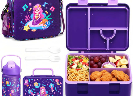 rockpapa Kids Bento Lunch Box Set with Insulated Water Bottle, Mermaid