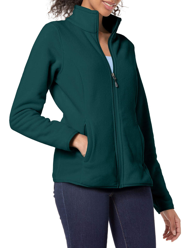 Amazon Essentials Women's Classic-Fit Full-Zip Polar Soft Fleece Jacket, Outerwear Coat with Cuffs (Available in Plus Size), Dark Green Heather, X-Large