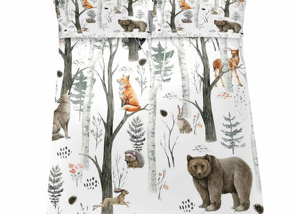 LUVIVIHOME 4PCS Woodland Animals Sheets Set, Queen Bed Sheets, White Sheets, Boys Girls Kids Bedding, Bear Deer Fox Forest Animal Lodge Cabin Bedding Set, 1 Fitted Sheet & 1 Flat Sheet & 2 Pillowcases