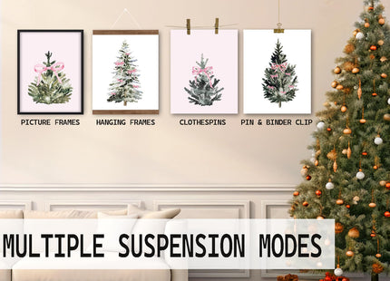 foedor Pink Christmas Pine Tree Wall Art Decor, 8x10 Set of 4