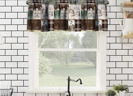Retro Cabin Rustic Curtain Valance for Windows Bear Country Style Pine Tree Silhouettes Kitchen Windows Valances Window Treatment Short Topper Curtains for Kitchen Living Room 1 Panel,54x18 inch