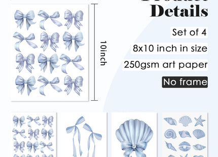 ULEGIE Coquette Blue Bow Seashell Preppy Wall Art Decor Blue Bow Room Decor