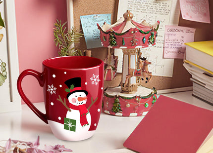 Paayna Christmas Snowman Ceramic Coffee Mug, 13 oz Novelty Red Xmas