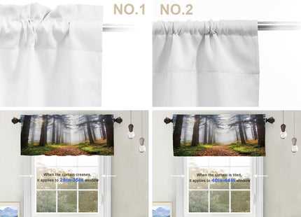 BaoNews Brown Nature Forest Blackout Kitchen Curtain, Green Fog Window Treatment Rod Pocket Light Filtering Bathroom Short Valance 2 Pack 52X18 Inches