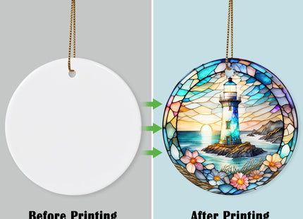 Stained Ceramic Lighthouse Ornament - Christmas Tree Ornaments - Christmas Decorations - Lighthouse Decor for Office, Room, Home - Holiday Present Ideas