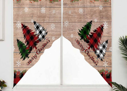 Christmas Swag Curtains, Snowman Snowflake Scene Winter Swag Valances for Windows Rod Pocket Pine Tree Kitchen Curtains Valances Scalloped Valance/Swag Xmas Window Treatment (28" W x 36" L Each Panel)